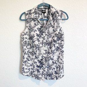 Talbots No Iron Cotton Stretch Toile Sleeveless Black/White Floral Size 10